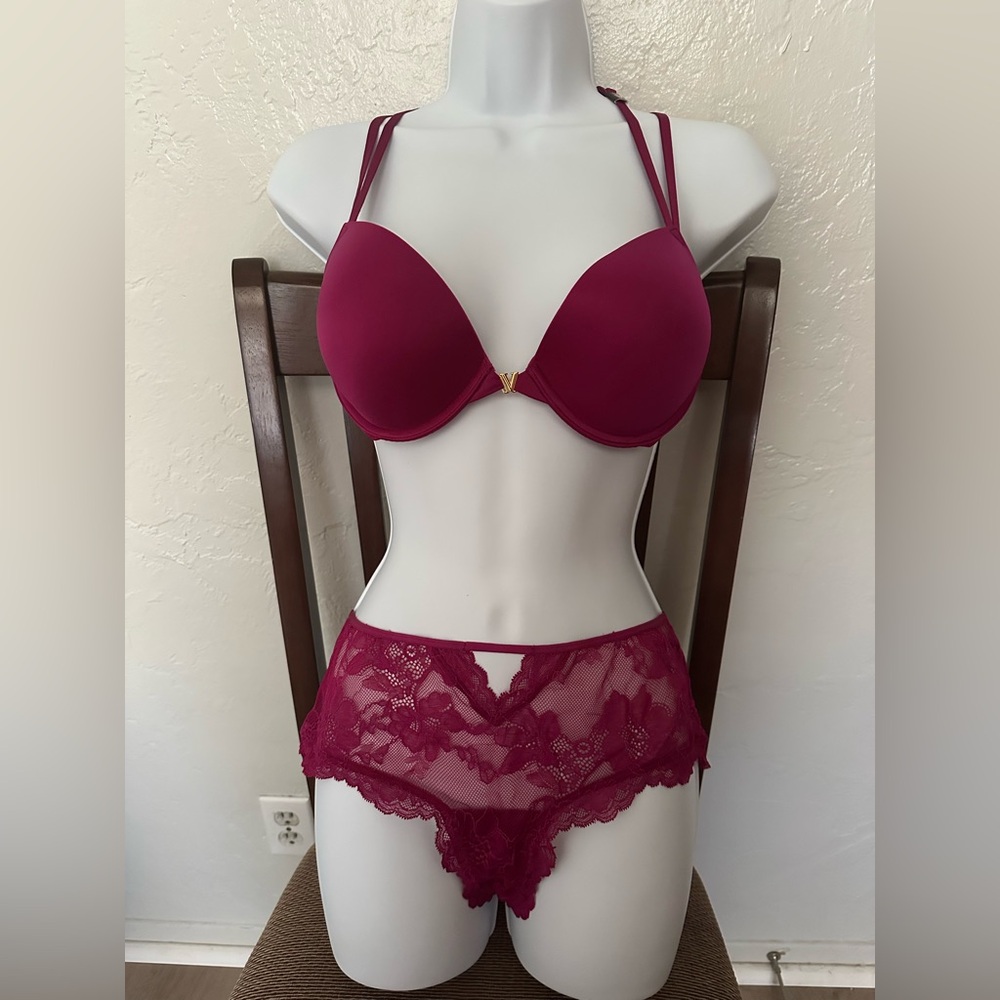 Victoria's Secret Deep Berry Push-Up Bra and Lace Brief Set